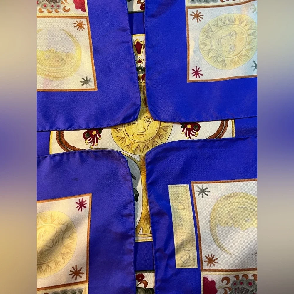 Christian Dior Silk Scarf Vtg Tree of Life Unicorn Animals Sun Moon HR 34 x 34